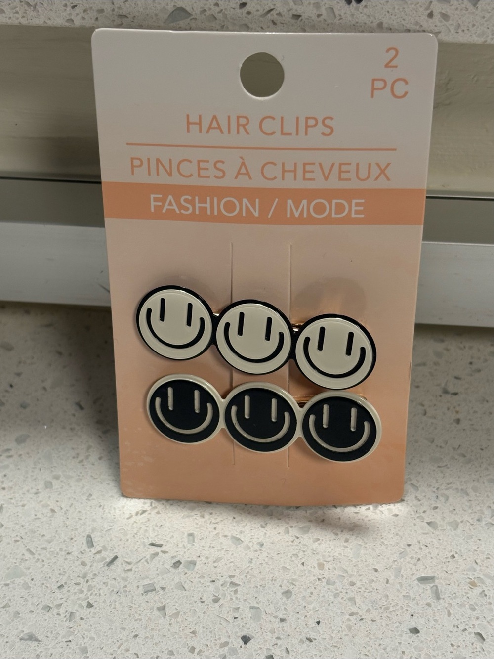 Smiley Face Hair Clips - Black & Cream - Fashion  Accessory